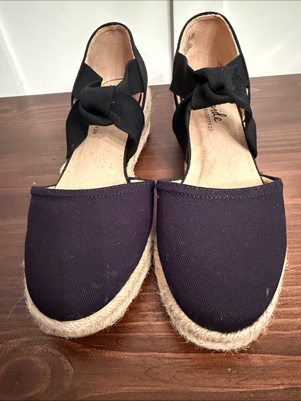 Life Stride Black Canvas Espadrille Wedge with twisted Ankle strap - Picture 4 of 6